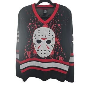 Friday the 13th Jason Voorhees Hockey Jersey Halloween Black Red #13 Men’s L